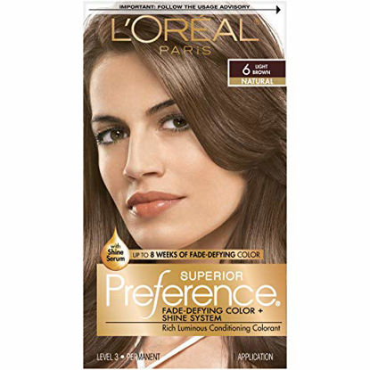 Picture of L'Oreal Paris Superior Preference Fade-Defying + Shine Permanent Hair Color, 6 Light Brown, Pack of 1, Hair Dye