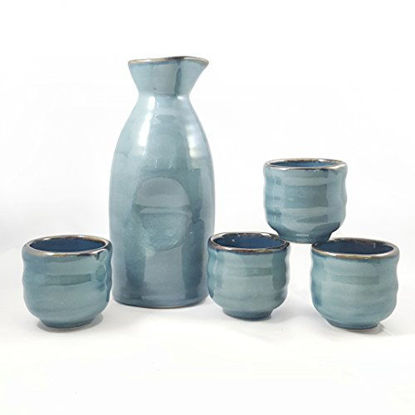 Picture of Happy Sales HSSS-BLU03, 5 piece Ceramic Sake set - Grey Blue
