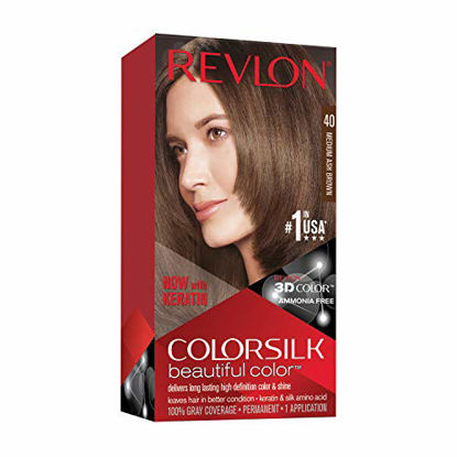Picture of Revlon Colorsilk Beautiful Color Permanent Hair Color with 3D Gel Technology & Keratin, 100% Gray Coverage Hair Dye, 40 Medium Ash Brown