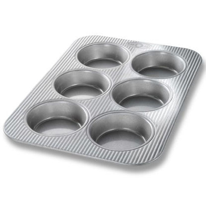 Picture of USA Pan Bakeware Mini Round Cake and Cinnamon Roll Pan, 6 Well, Nonstick & Quick Release Coating, Made in the USA from Aluminized Steel, 15-3/4 by 11