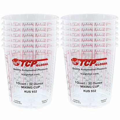 Picture of Custom Shop Pack of 12 Each 32 Ounce Paint Mix Cups with calibrated Mixing ratios on Side of Cup