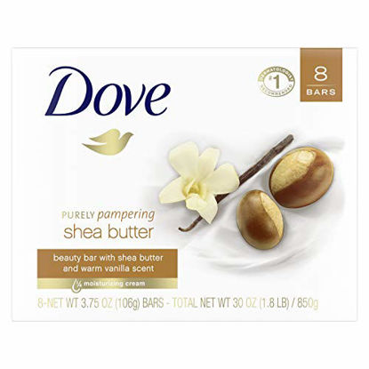 Picture of Dove Beauty Bar for Softer Skin Shea Butter More Moisturizing Than Bar Soap 3.75 oz 8 Bars