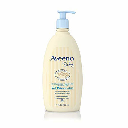 Picture of Aveeno Baby Daily Moisture Moisturizing Lotion for Delicate Skin with Natural Colloidal Oatmeal & Dimethicone, Hypoallergenic, Fragrance-, Phthalate- & Paraben-Free, 18 fl. oz