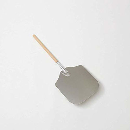 Picture of "American Metalcraft 3512 35.5"" Aluminum Pizza Peel with 19"" Wood Handle, 12"" x 14"" Medium Blade", Silver