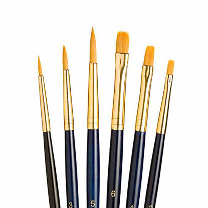 Picture of Princeton Art & Brush Real Value Synthetic Brush Set, Round Size 1, 3 and 5, Shader Size 2, 4 and 6, Gold Taklon