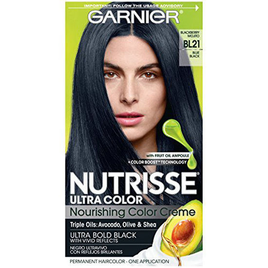 Picture of Garnier Nutrisse Ultra Color Nourishing Permanent Hair Color Cream, BL21 Blue Black (1 Kit) Black Hair Dye (Packaging May Vary)