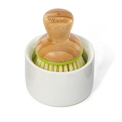 Picture of Full Circle Bubble Up Ceramic Soap Dispenser & Bamboo, Dish Brush + Dispenser, Green