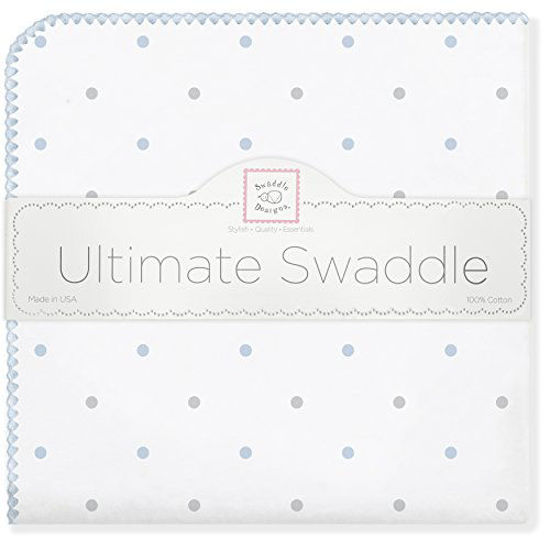 Picture of SwaddleDesigns Ultimate Winter Swaddle, X-Large Receiving Blanket, Made in USA, Premium Cotton Flannel, Pastel Blue Dots (Mom's Choice Award Winner)