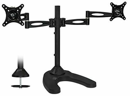 Picture of Mount-It! Free Standing Dual Monitor Stand | Double Arm Desk Mount Fits Two x 21 24 27 Inch Computer Screens | 2 Heavy Duty Full Motion Adjustable Arms | VESA 75 100 Compatible | Grommet Base Included