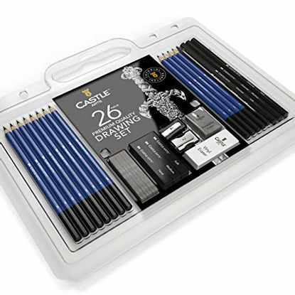 Picture of Castle Art Supplies 26 Piece Drawing and Sketching Pencil Art Set: Perfect for Beginners, Kids or Any Aspiring Artist - Includes Graphite Pencils and Sticks, Charcoal Pencils, Erasers and Sharpeners
