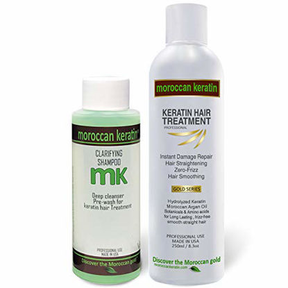 Picture of Moroccan Keratin Brazilian Keratin Hair Blowout Treatment 250ml GOLD SERIES with Clarifying Shampoo 120ml Proven Formula keratina brasileña (KR 250ml+CS120ml)