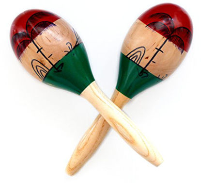 Picture of MARACAS & 10INCH LARGE WOOD RUMBA SHAKERS Set of 2 - Latin Hand Percussion With Full, Bright Vibrant Sound Quality and Great Musical Instrument Stimulating Salsa Rhythm - Rattle With Party Fun