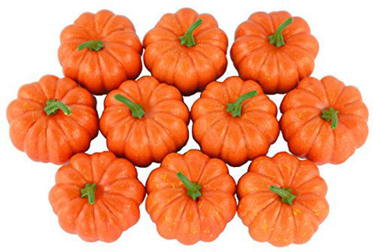 Picture of JEDFORE Fake Fruit Home House Kitchen Decoration Artificial Lifelike Simulation Mini Pumpkins Halloween Thanksgiving Day House Decoration - Set of 10 - Orange
