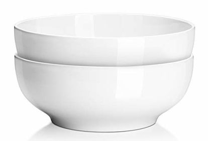 Picture of DOWAN 9.5" Large Serving Bowls, 2.8 Quart Big Salad Bowls, Porcelain Pasta Bowl Set, Sturdy Mixing Bowls, Microwave & Dishwasher Safe, Deep Soup Bowl for Family Kitchen, White Bowls, Set of 2