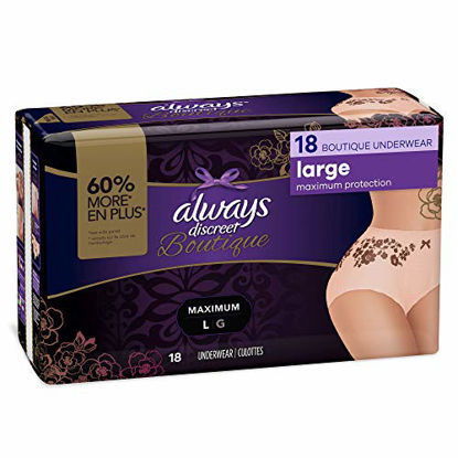 Picture of Always Discreet Boutique, Incontinence & Postpartum Underwear for Women, Maximum Protection, Peach, Large, 18 Count