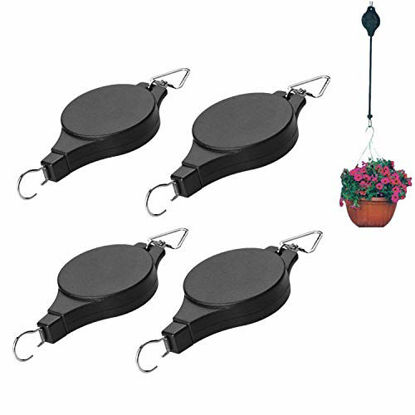 Picture of 4Pcs Retractable Plant Pulley Adjustable Hanging Flower Basket Hook Hanger for Garden Baskets Pots and Birds Feeder Hanging Basket Indoor Outdoor Decoration
