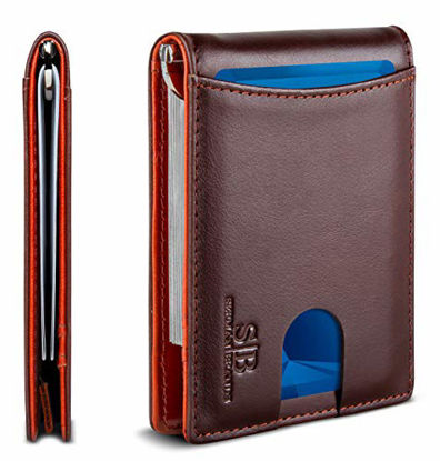 Picture of SERMAN BRANDS RFID Blocking Slim Bifold Genuine Leather Minimalist Front Pocket Wallets for Men with Money Clip Thin (Melted Chocolate 1.S)
