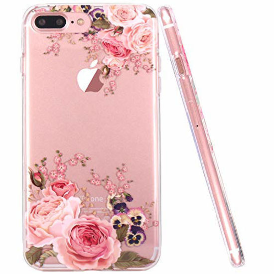 Picture of JAHOLAN iPhone 7 Plus Case, iPhone 8 Plus Case Girl Floral Clear TPU Soft Slim Flexible Silicone Cover Phone Case for iPhone 7 Plus iPhone 8 Plus - Rose Flower