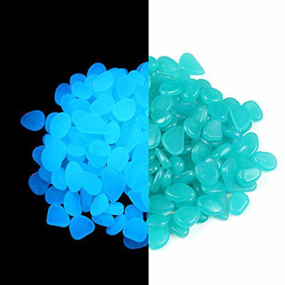 Picture of Party Zealot 2lb 400PCS Glow in The Dark Pebbles Stones for Indoor and Outdoor Walkways Garden Driveway Large Bag Powered by Light and Solar (Blue)