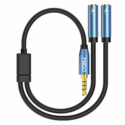 Picture of MillSO Headset Splitter for 2 TRRS Headphones or Mics - 3.5mm Jack Adapter TRRS 4-Pole Splitter Male to 2 Dual Female Adapter Compatible for 2 Headphones or Microphones to Connect Mobile Phone, Laptop