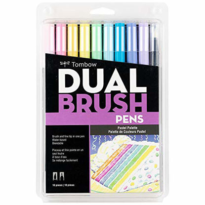 Picture of Tombow 56187 Dual Brush Pen Art Markers, Pastel, 10-Pack. Blendable, Brush and Fine Tip Markers