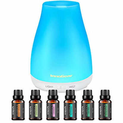 Picture of InnoGear Essential Oil Diffuser with Oils, 150ml Aromatherapy Diffuser with 6 Essential Oils Set, Aroma Cool Mist Humidifier Gift Set, White