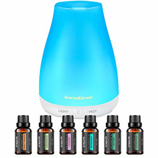 Picture of InnoGear Essential Oil Diffuser with Oils, 150ml Aromatherapy Diffuser with 6 Essential Oils Set, Aroma Cool Mist Humidifier Gift Set, White