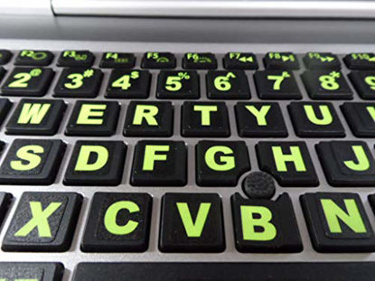 Picture of Keyboard Stickers with Fluorescent Inlays Plus USB Light. Extra Large Symbols. Inlays (Not Printed). Will Not Wear or Fade. U.S. English Laptop & PC