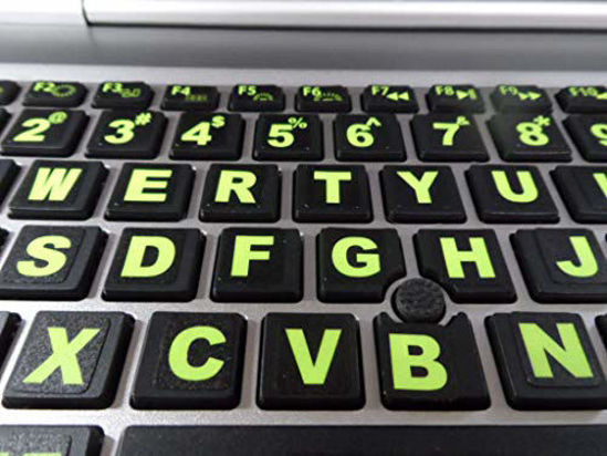 Picture of Keyboard Stickers with Fluorescent Inlays Plus USB Light. Extra Large Symbols. Inlays (Not Printed). Will Not Wear or Fade. U.S. English Laptop & PC