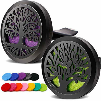 Picture of RoyAroma 2PCS Tree of Life Car Diffuser Aromatherapy Essential Oil Black Stainless Steel Locket with Vent Clip 12 Felt Pads