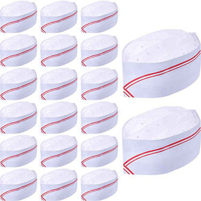 Picture of WILLBOND 20 Pack 3.2 Inch Disposable Paper Chef Hat Set Adjustable Kitchen Cooking Chef Cap for Food Restaurants, Home Kitchen, School, Classes, Catering Equipment or Birthday Party Red and White