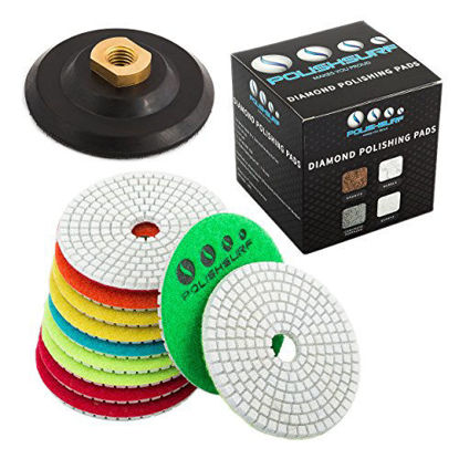 Picture of Diamond Polishing Pads 4 inch Wet/Dry Set of 11+1 Backer Pad for Granite Concrete Marble Polishing plus eBook - Polishing Process Best Practices by POLISHSURF