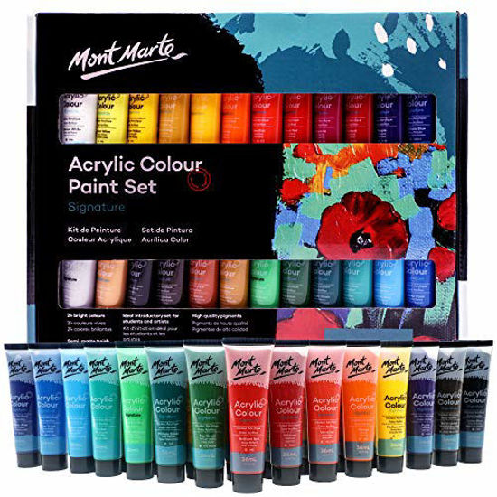 Picture of Mont Marte Acrylic Paint Set 24 Colours 36ml, Perfect for Canvas, Wood, Fabric, Leather, Cardboard, Paper, MDF and Crafts