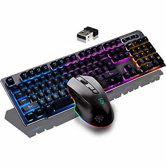 Picture of Rechargeable Keyboard and Mouse,Suspended Keycap MECHANICAL FEEL Backlit Gaming Keyboard Mouse-Fast Charging,Wireless 2.4G Drive Free,Adjustable Breathing Lamp,Anti-ghosting,12 Multimedia Keys (Black)
