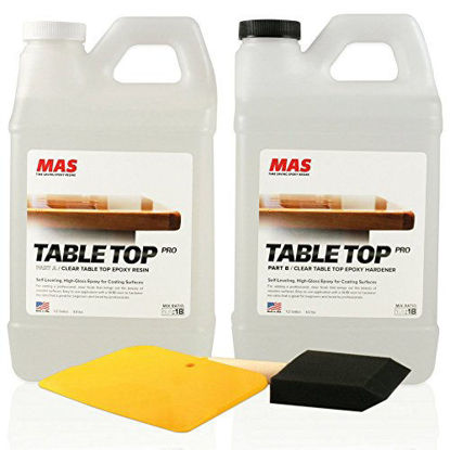 Picture of Crystal Clear Epoxy Resin One Gallon Kit | MAS Table Top Pro Epoxy Resin & Hardener | Two Part Kit for Wood Tabletop, Bar Top, & Resin Art | Set Includes Spreader & Brush | Professional Grade Coating