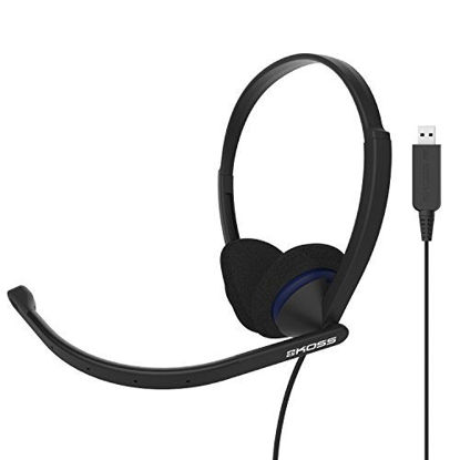 Picture of Koss CS200 USB Double-Sided On-Ear Communication Headset, Noise-Cancelling Electret Microphone, Flexible Microphone Arm, Wired with USB Plug, Black