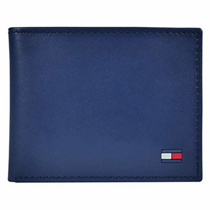 Picture of Tommy Hilfiger Men's Leather Wallet - Slim Bifold with 6 Credit Card Pockets and Removable ID Window, Navy Dore, One Size