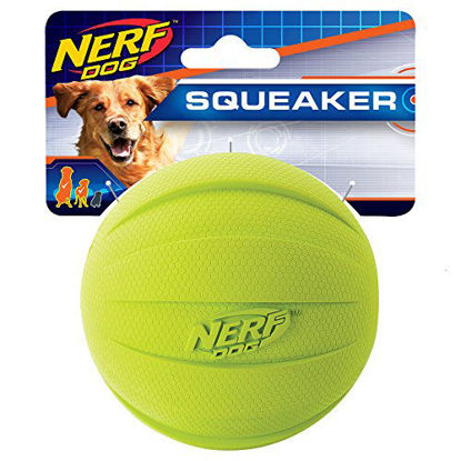Picture of Nerf Dog Rubber Ball Dog Toy with Squeaker, Lightweight, Durable and Water Resistant, 4 Inch Diameter for Medium/Large Breeds, Single Unit, Green