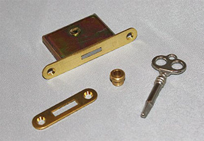 Picture of Upright Piano Lock and Key - 4 Piece Kit Brass Vertical Piano