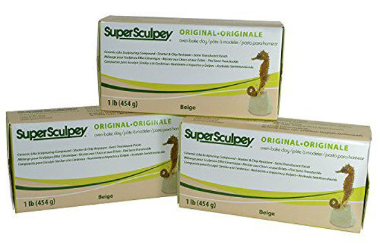 Picture of Super Sculpey Original Beige Oven-Bake Clay Ceramic-Like Sculpturing Compound - Semi-Translucent Finish, Shatter and Chip Resistant - 1 LB, Pack of 3
