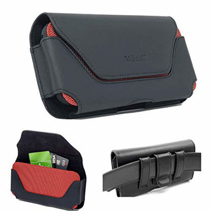 Picture of AIScell Red Black Oversize Leather Pouch Holster Belt Loop Case Universal Faux Leather Horizontal Cellphone Belt Clip Hip Holster for Smartphones 7.00X3.60X0.60 Inches Fits Phone with Thick Cover