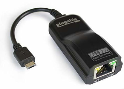 Picture of Plugable USB 2.0 OTG Micro-B to 100Mbps Fast Ethernet Adapter Compatible with Windows Tablets, Raspberry Pi Zero, and Some Android Devices (ASIX AX88772A chipset).