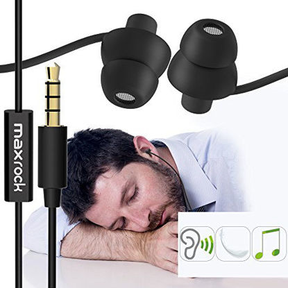 Picture of MAXROCK (TM) Unique Total Soft Silicon Sleeping Headphones Earplugs Earbuds with Mic for Cellphones,Tablets and 3.5 mm Jack Plug (Black)