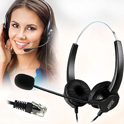 Picture of AGPtEK Hands-Free Call Center Noise Cancelling Corded Binaural Headset Headphone with 4-Pin RJ9 Crystal Head and Mic Microphone for Desk Phone - Telephone Counselling Services, Insurance, Hospitals