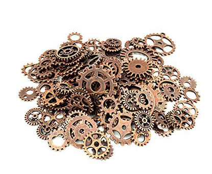 Picture of Y&Y Star Assorted Alloy Round Clock Steampunk Gears Charms Pendant Clock Watch Wheel Gear for Crafting, 100 Gram Approx 70pcs,Jewelry Making Accessory (Red Copper)