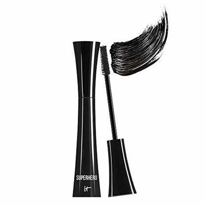 Picture of IT Cosmetics Superhero Mascara, Super Black - Elastic Stretch Volumizing & Lengthening Mascara - Lifts, Separates & Conditions Lashes - With Collagen, Biotin & Peptides - 0.3 fl oz