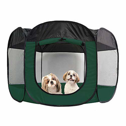 Picture of Furhaven Pet Playpen - Indoor-Outdoor Mesh Open-Air Playpen and Exercise Pen Tent House Playground for Dogs and Cats, Hunter Green, Extra Large