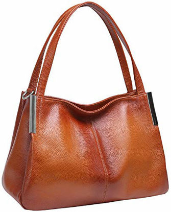 Picture of Heshe Womens Leather Handbags Top Handle Totes Bags Shoulder Handbag Satchel Designer Purse Cross Body Bag for Lady (Sorrel)