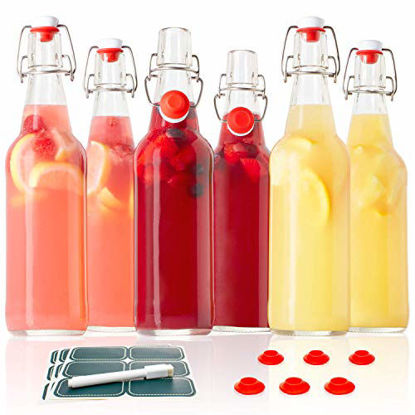 Picture of Otis Classic Swing Top Glass Bottles with Lids - Set of 6, 16oz, Flip Top Stoppers- Second Fermentation, Limoncello, Kombucha, Water Kefir, Brewing Beer