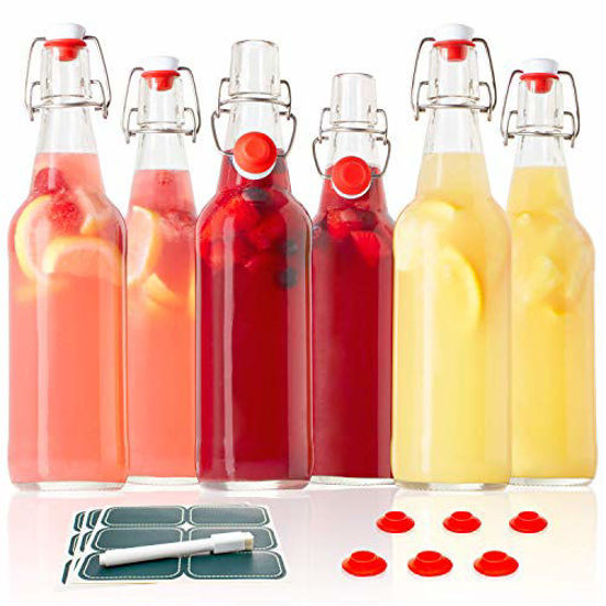 Picture of Otis Classic Swing Top Glass Bottles with Lids - Set of 6, 16oz, Flip Top Stoppers- Second Fermentation, Limoncello, Kombucha, Water Kefir, Brewing Beer
